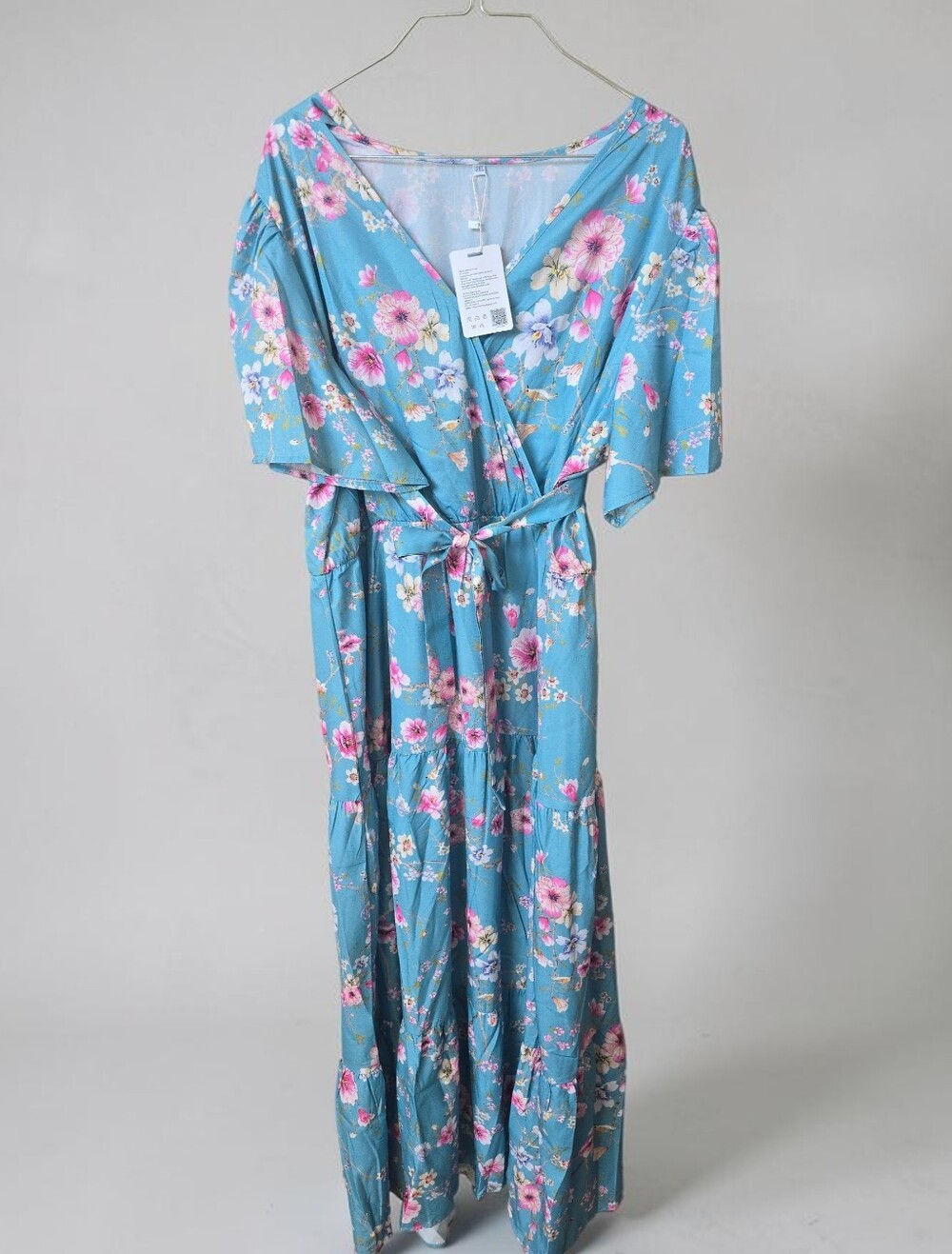 Blue Floral Wrap Maxi Dress